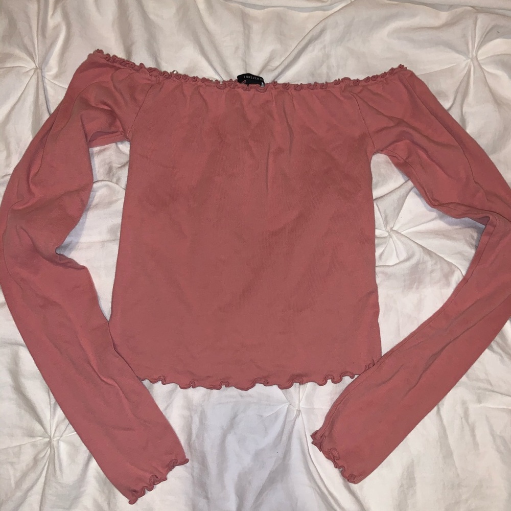 Pink off the shoulder cropped top